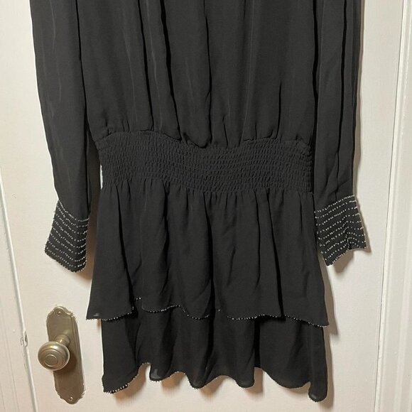 Parker Tie Neck Beaded Long Sleeve Ruffle Silk Dress size S - Picture 4 of 7